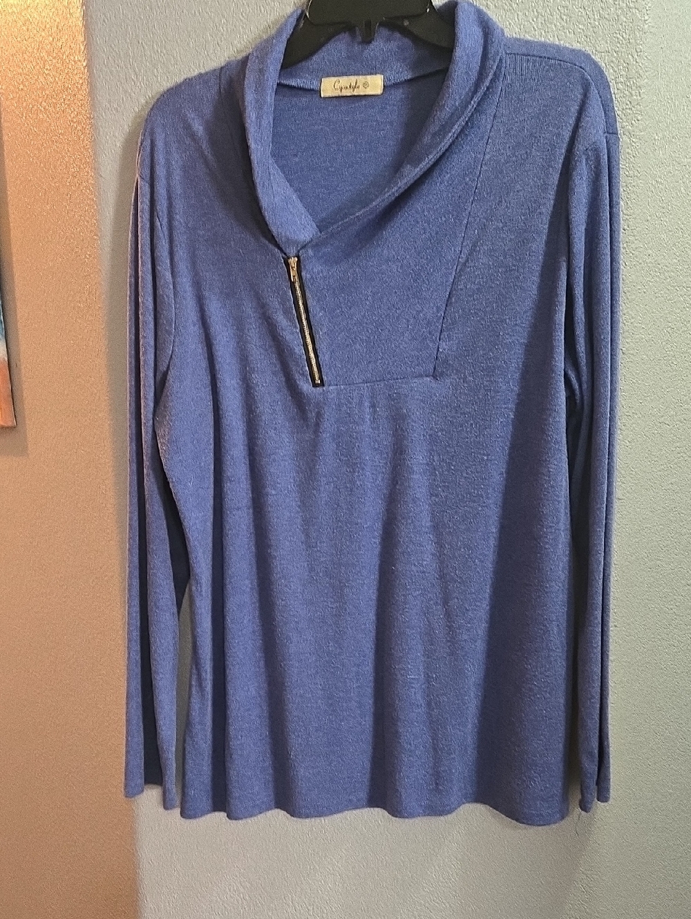 Cozy Blue Long-Sleeve Zip-Neck Women's Sweater